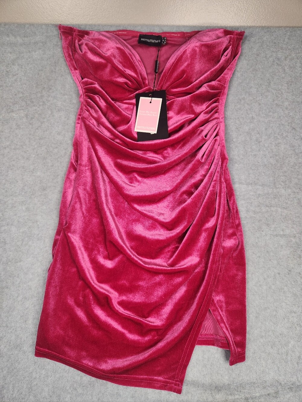 PrettyLittleThing Pink Velvet Ruched Bodycon Dress Size 6 NWT